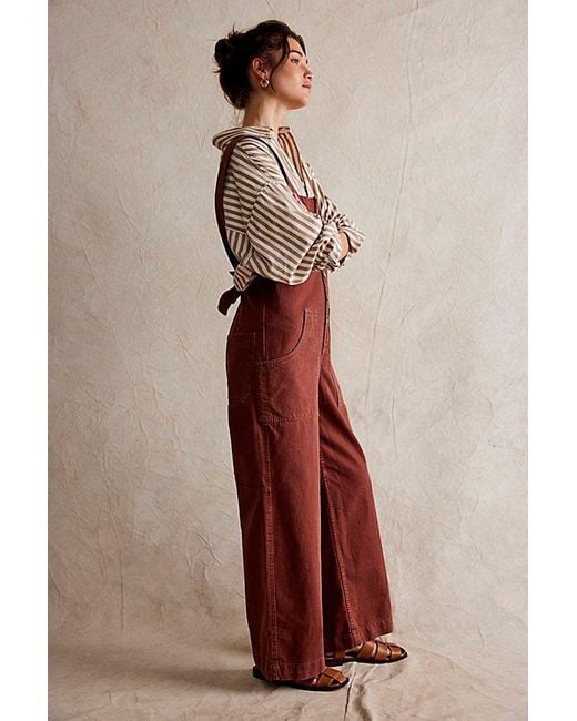 Free People Red Fields Of Flowers Wide-leg Dungarees