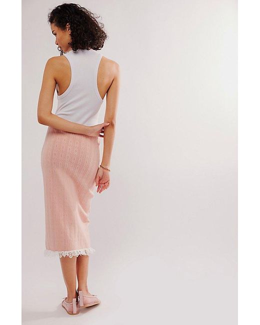 For Love & Lemons Pink Andi Knit Midi Skirt