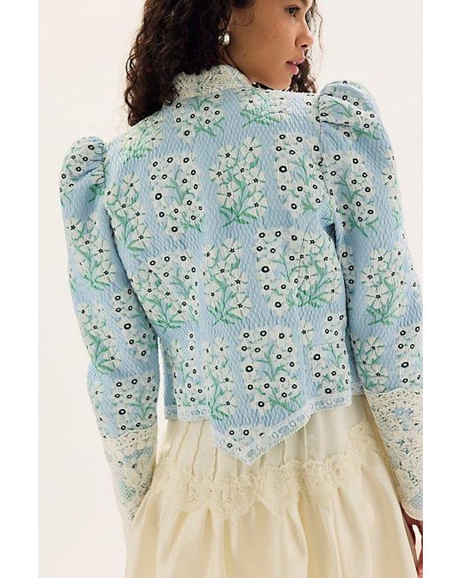 Anna Sui Blue Victorian Brocade Jacket