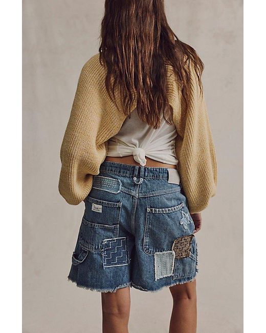 Free People Blue Reese Patched Workwear Shorts By