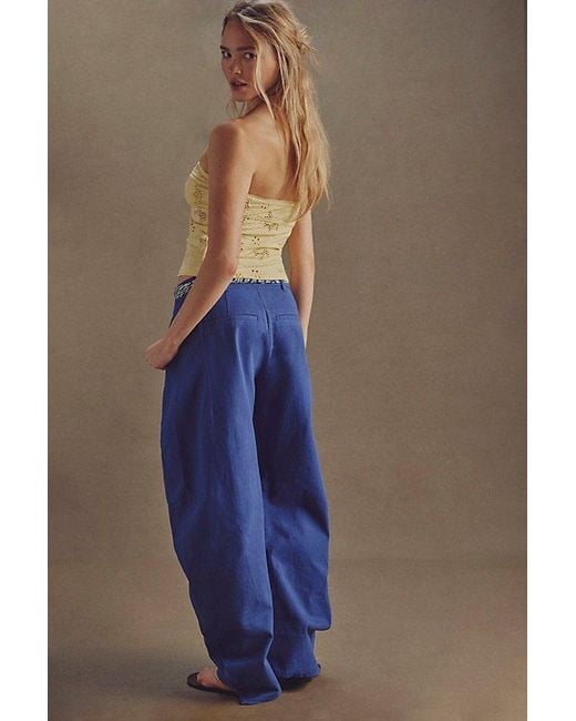 Free People Blue Spotlight Structured Twill Barrel Trousers