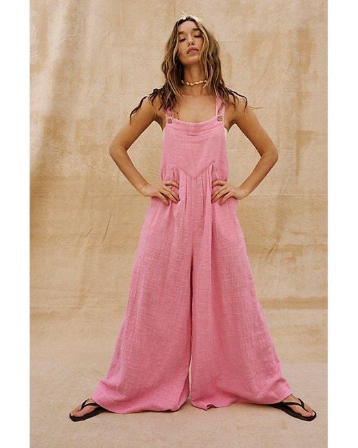 Free People Pink Sun-drenched Overalls