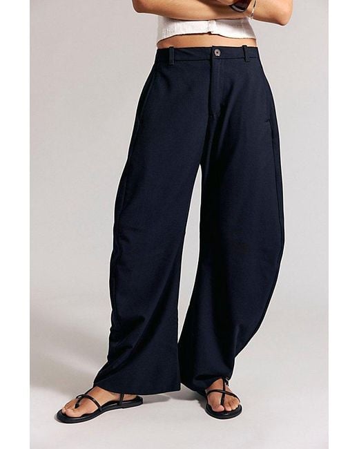 Free People Blue Spotlight Pinstripe Barrel Trousers