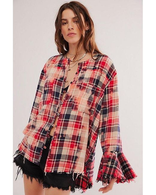 One Teaspoon Red Bleached Check Fantastie Shirt