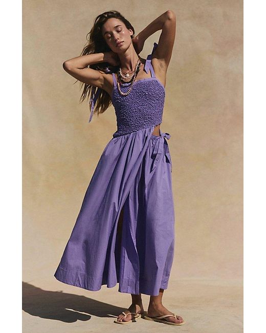 free-est Blue Margate Cotton Midi Dress By