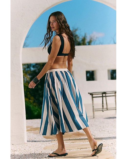 free-est Green Lowen Striped Midi Skirt By
