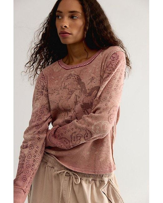 Free People Brown We The Free Saddle Up Thermal Top