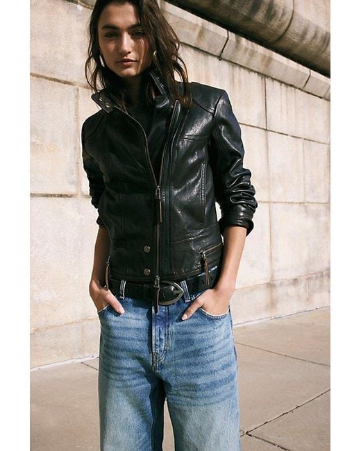 Free People Blue Circe Leather Jacket