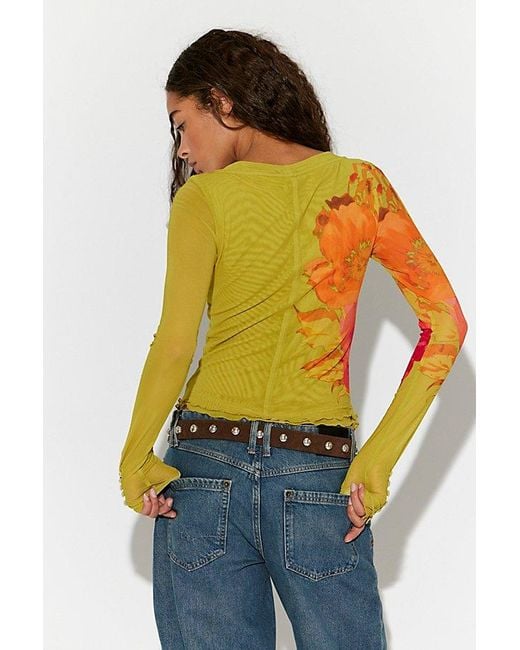 Free People Yellow Lilly Printed Long Sleeve Top