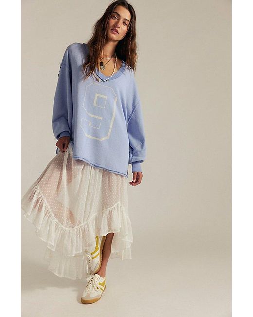 Free People Blue Venice V-Neck Graphic Sweatshirt
