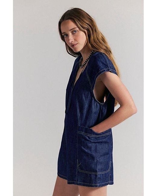 Free People Blue Free Fall Denim Romper