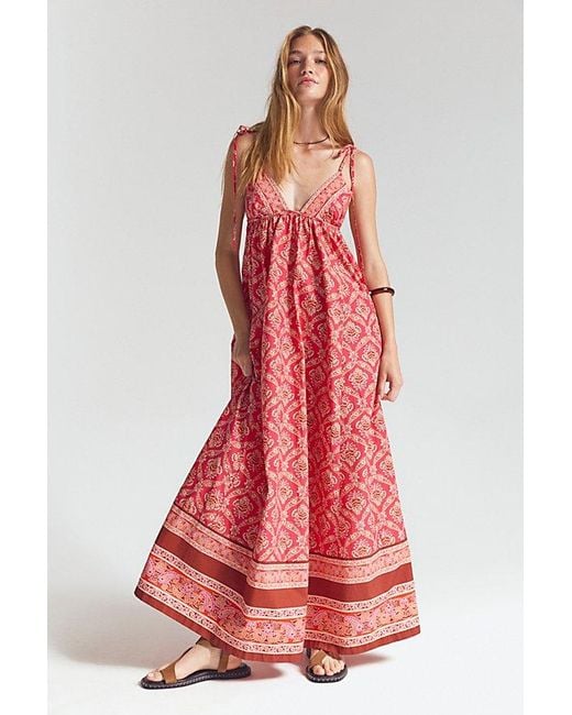 Free People Red Sorrento Stroll Printed Maxi Dress