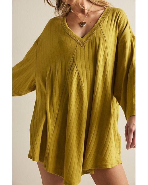 Free People Yellow End Game Pointelle Sleep Tee