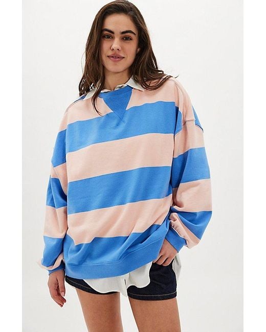 Free People Blue Classic Striped Oversized Crewneck