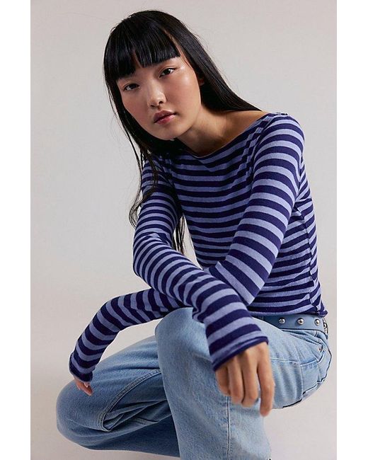 Free People Blue Most Loved Striped Long Sleeve