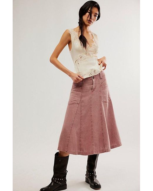 Free People Pink Rockaway Midi Skirt At In Withered Rose, Size: Us 0