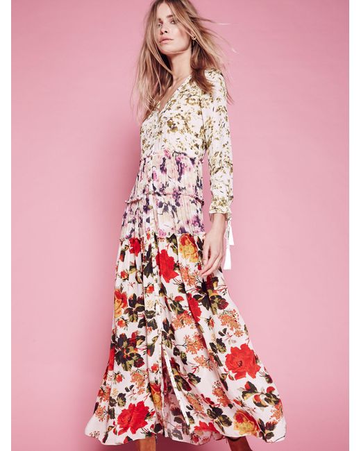 Free People Mixed Floral Maxi Dress in Pink | Lyst