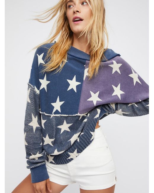 Free People Blue Stars And Stripes Pullover