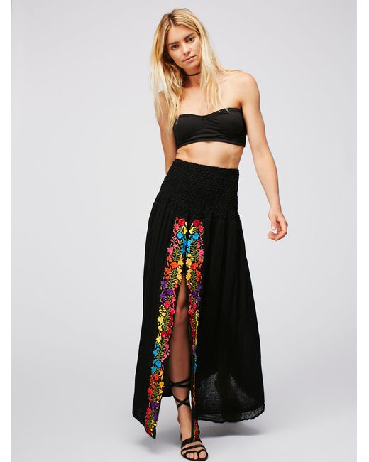 Free people Tropicale Maxi Skirt in Black (Black / Tropical Embroidery ...