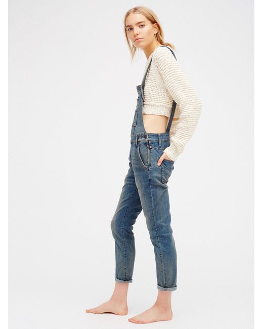 Free people Washed Denim Dungarees in Blue - Save 12% | Lyst