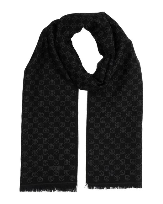 Moschino Black Double Question Mark Wool Scarf for men
