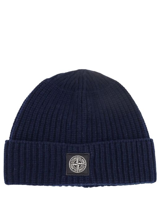 Stone Island Blue Beanie for men