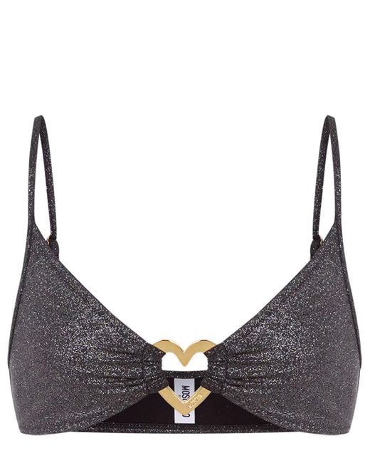 Moschino Gray Metal Heart Bikini Top