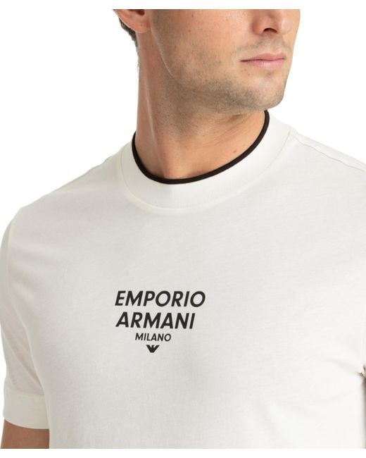 Emporio Armani White Rubberised-Logo Cotton T-Shirt for men