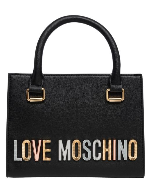 Borsa a mano rhinestone logo di Love Moschino in Black