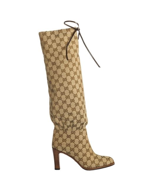 Gucci Natural Beige GG Canvas Mid-heel Boots