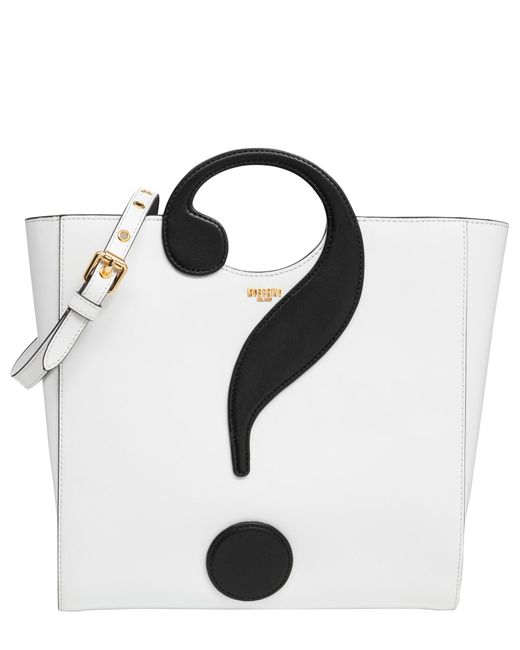 Moschino White Question Mark Tote Bag