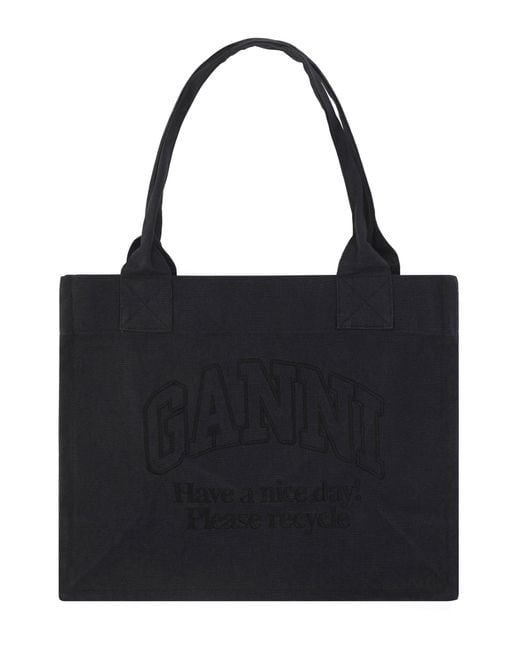 Ganni Black Easy Shopper Tote Bag