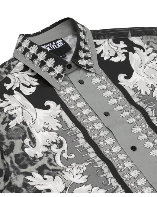 Versace Gray Animalier Barocco-Print Cotton Shirt for men