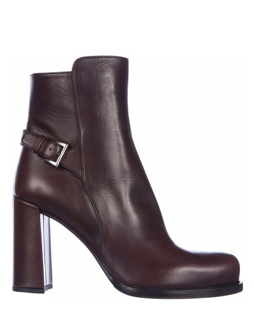 Prada Leather Heeled Boots in Brown | Lyst