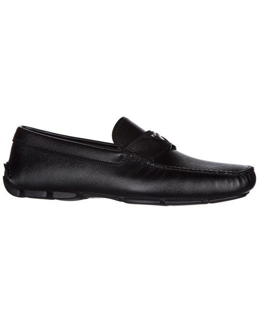 Prada Leather Loafers Moccasins in Black for Men - Lyst