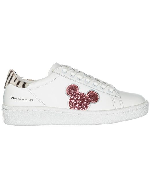 MOA White Women's Shoes Leather Trainers Sneakers Disney Mickey Mouse