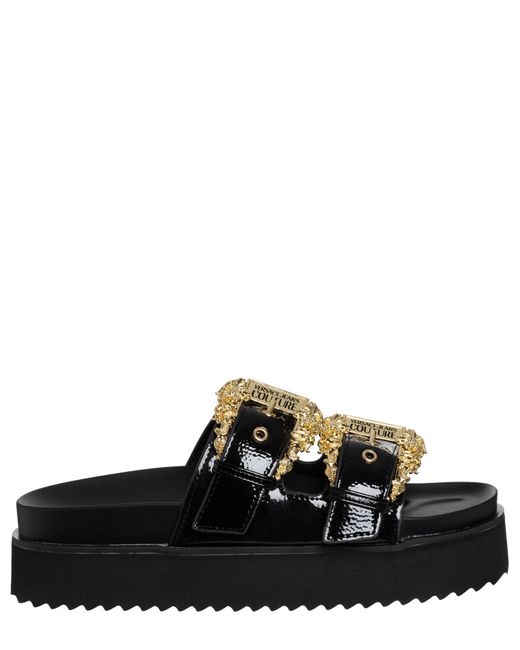 Versace Black Double-buckle Leather Slides