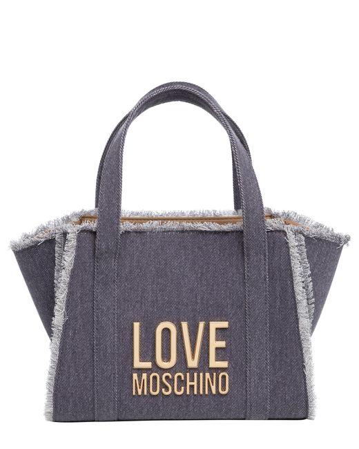 Borsa a mano metal logo di Love Moschino in Blue