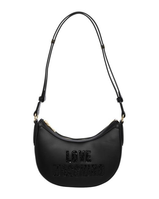 Love Moschino Black Sparkling Logo Hobo Bag