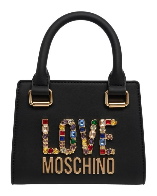 Mini bag rhinestone logo di Love Moschino in Black