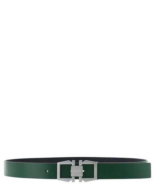 Ferragamo Green Gancini Reversible Leather Belt for men