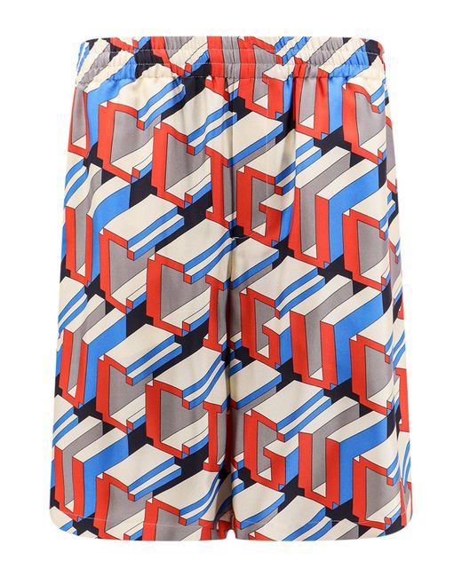 Gucci Multicolor Pixel Print Silk Shorts for men