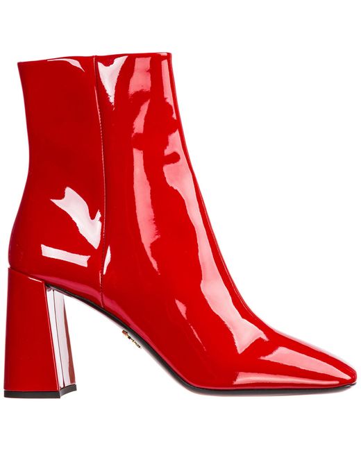 Prada Red Women's Leather Heel Ankle Boots Booties
