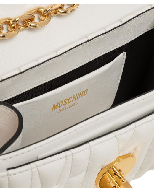 Moschino White M Leather Crossbody Bag