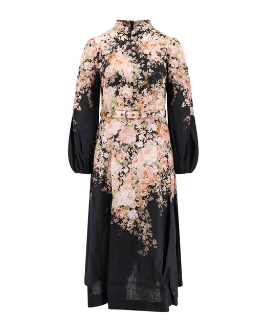 【Zimmermann】Illustration linen and silk midi dress ZIMMERMANN Illustration pleated printed linen and silk-blend