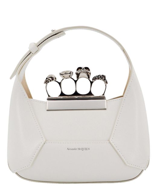 Alexander McQueen White Mini Jewelled Top-handle Bag