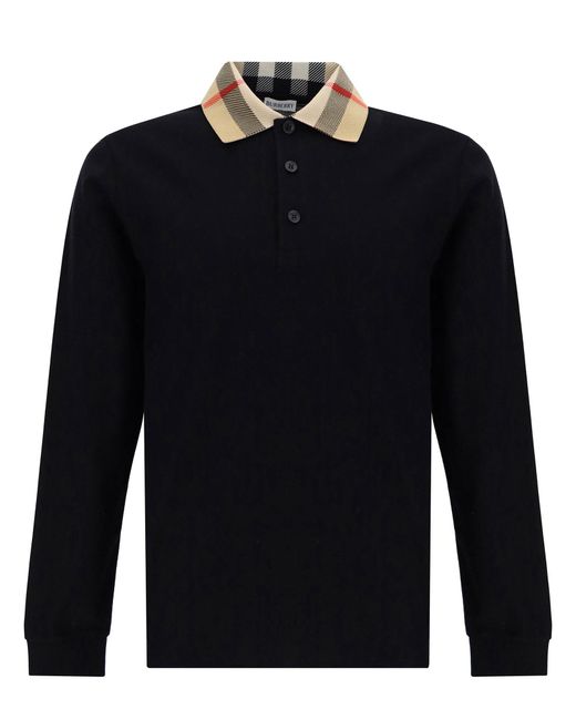 Burberry Blue Long Sleeve Polo Shirt for men