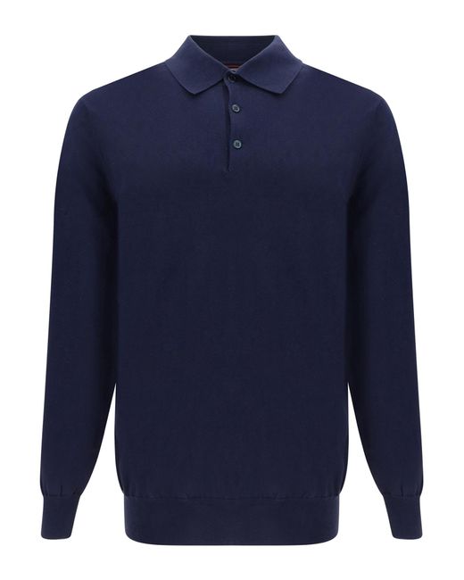 Brunello Cucinelli Blue Long Sleeve Polo Shirt for men