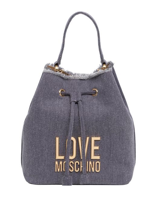 Love Moschino Gray Metal Logo Bucket Bag