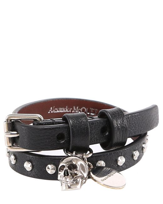 Alexander McQueen Black Double Wrap Pioner Bracelet for men